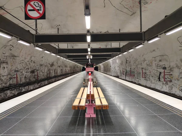 Stockholm stanice metra, umělecký design švédského metra statio — Stock fotografie