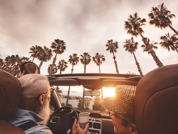 Happy Senior Couple Having Fun Driving New Convertible Car Mature Royalty Free Stock Photos