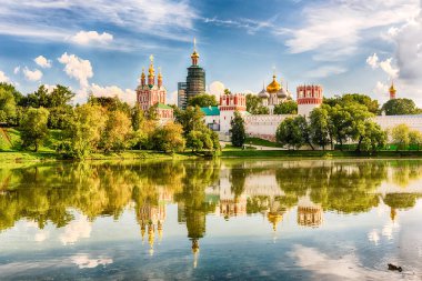 Moskova, Rusya Novodevichy manastır manastırda görünümünü Idillic