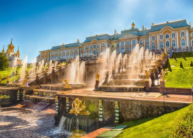 Scenic view of the Grand Cascade,  Peterhof Palace, Russia clipart