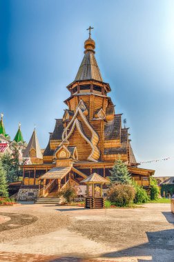 Ahşap kilise içinde karmaşık Izmailovskiy Kremlin, Moskova, Rusya