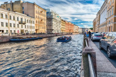 Doğal görünümü üzerinde Moika nehir dolgu, St. Petersburg, Rusya Federasyonu