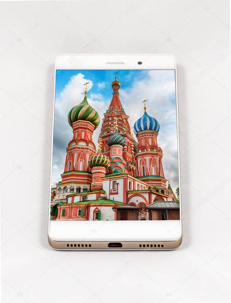 Modern smartphone displaying full screen picture of Moscow, Russia