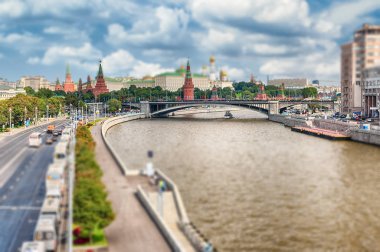 Havadan görünümü Moskova Nehri ve Kremlin, Moskova, Rusya Federasyonu