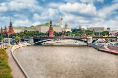 Havadan görünümü Moskova Nehri ve Kremlin, Moskova, Rusya Federasyonu
