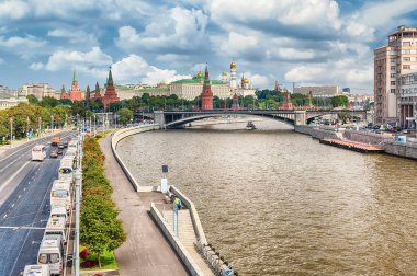 Havadan görünümü Moskova Nehri ve Kremlin, Moskova, Rusya Federasyonu