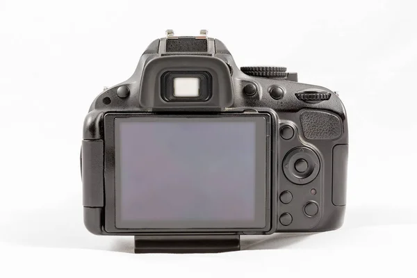 Fotocamera DSLR nera senza marchio isolata su sfondo bianco — Foto Stock