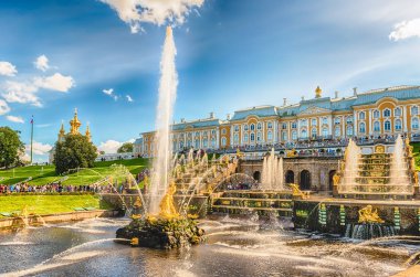 Scenic view of the Grand Cascade,  Peterhof Palace, Russia clipart