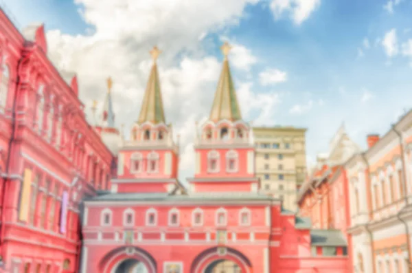 Sfondo sfocato con fontana panoramica all'interno del Gorky Park, Mosca, Russia — Foto Stock