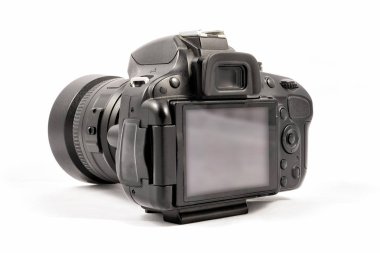 Beyaz arka plan üzerinde izole siyah unbranded Dslr fotoğraf makinesi