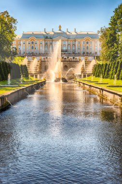 Scenic view over Peterhof Palace and Sea Channel, Russia clipart
