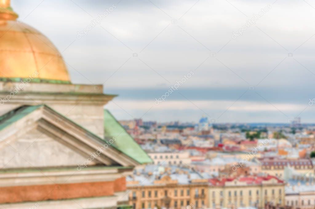 Defocused background with panoramic view over St. Petersburg, Russia