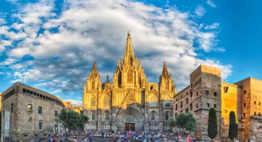 Panoramik manzaralı Barcelona Katedrali, Katalonya, İspanya