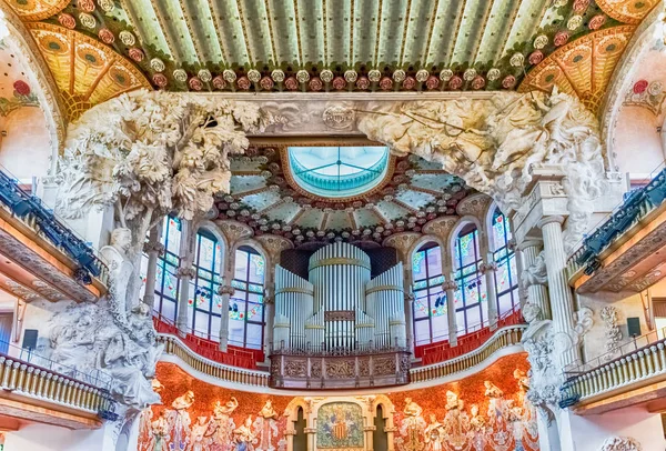 Pipe organ, Palau de la Musica Catalana, Barcelona, Catalonia, Spain — Stock Photo, Image