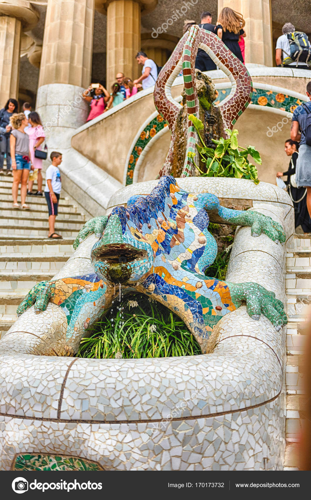 The Iconic Dragon Sculpture In Park Guell Barcelona Catalonia Spain Stock Editorial Photo C Marcorubino