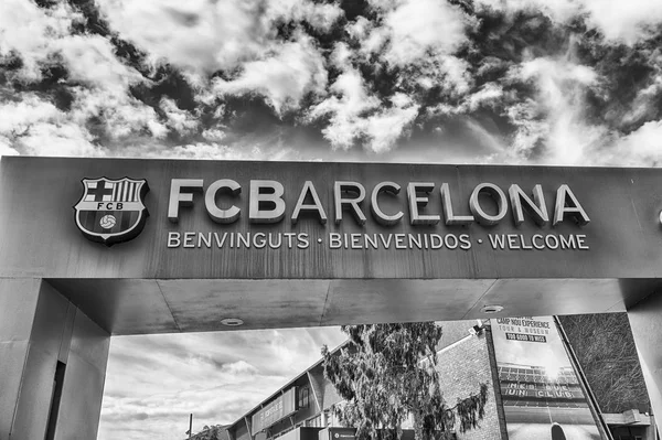 Cartello di benvenuto del FC Barcelona Tour and Museum, Catalogna, Spagna — Foto Stock