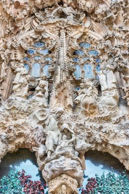 Ayrıntı Nativity cephe, Sagrada Familia, Barcelona, Katalonya, İspanya