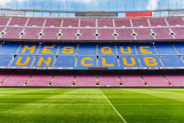 FC Barcelona'nın sloganı Camp Nou Stadyumu, Barcelona, Katalonya, İspanya