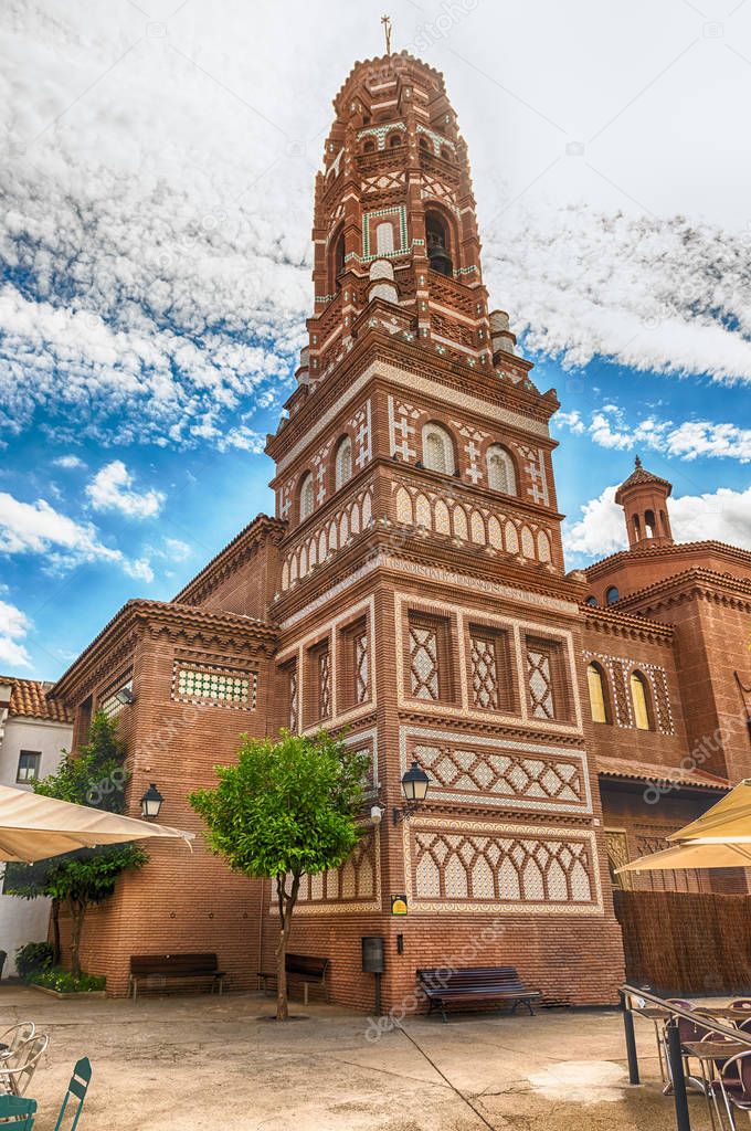 Scenic bell tower in Poble Espanyol, Barcelona, Catalonia, Spain