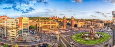 Hava panoramik Placa d'Espanya Barcelona, Catalonia, İspanya