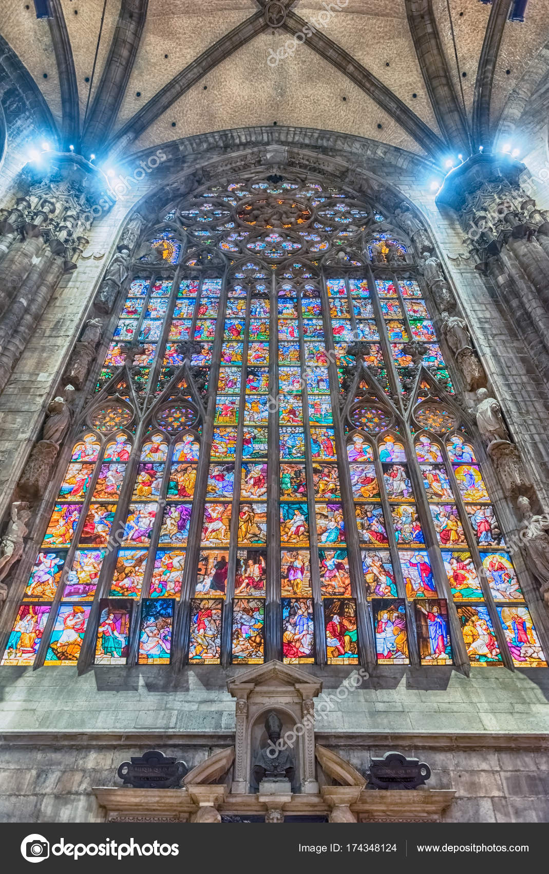 Stained Glass Window Inside The Gothic Cathedral Of Milan Italy Stock Editorial Photo C Marcorubino