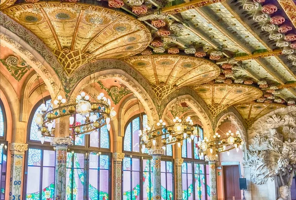 Interior decorations, Palau de la Musica Catalana, Barcelona, Catalonia, Spain — Stock Photo, Image