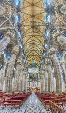 Panoramic view inside the gothic Cathedral of Milan, Italy clipart