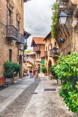 Mimarisi, Poble Espanyol tepede Montjuic, Barselona, Katalonya, İspanya