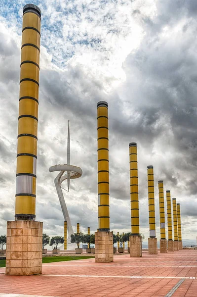 Arquitetura do Parque Olímpico de Montjuic, Barcelona, Catalunha, Espanha — Fotografia de Stock