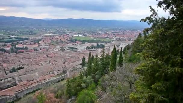 Kötélpálya Operáló Val Egy Festői Városképére Gubbio Közép Olaszország Egyik — Stock videók