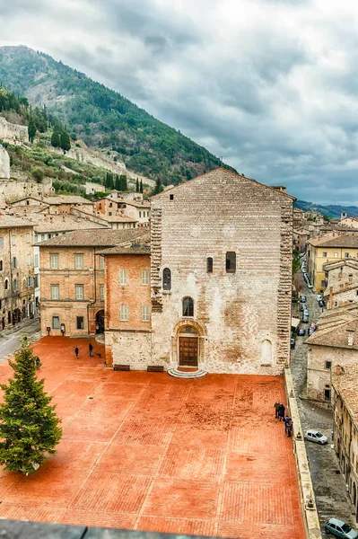 Αεροφωτογραφία του Piazza Grande, κεντρική πλατεία Gubbio, Ιταλία — Φωτογραφία Αρχείου