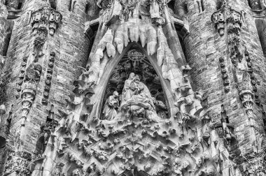 Ayrıntı Nativity cephe, Sagrada Familia, Barcelona, Katalonya, İspanya