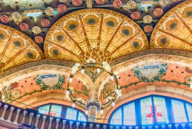 İç dekorasyon, Palau de la Musica Catalana, Barcelona, Katalonya, İspanya