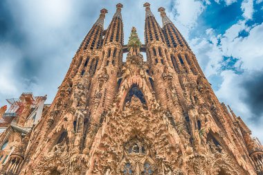 İsa'nın Doğuşu cephe Sagrada Familia, Barcelona, Katalonya, İspanya