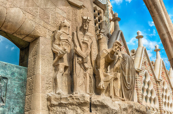 Detail of the Passion Facade, Sagrada Familia, Barcelona, Catalonia, Spain