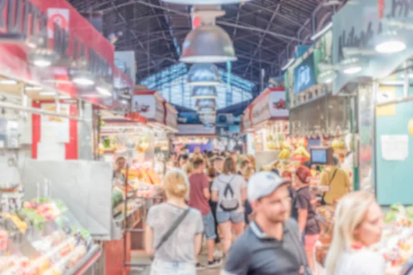 Defocused background inside La Boqueria market, Barcelona, Catalonia, Spain — Stock Photo, Image