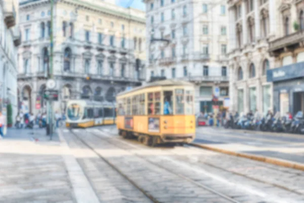 Defocused background with trams operating in Milan, Italy — Stock Photo, Image