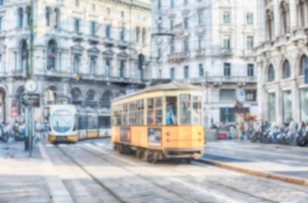 Defocused background with trams operating in Milan, Italy — Stock Photo, Image