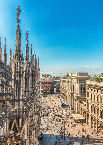 Aerial view from the roof of the Cathedral, Milan, Italy