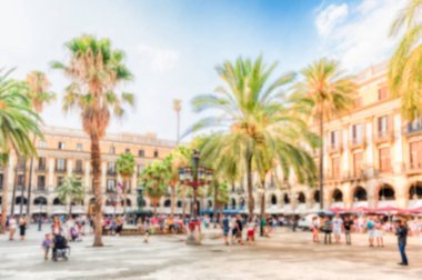 Ufuk arka planını Placa Reial Barcelona, Catalonia, İspanya