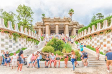 Girişine Park Guell, Barcelona, Katalonya, İspanya ile ufuk arka plan