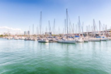 Port Vell, Barcelona, Katalonya, İspanya yelkenli ile ufuk arka plan
