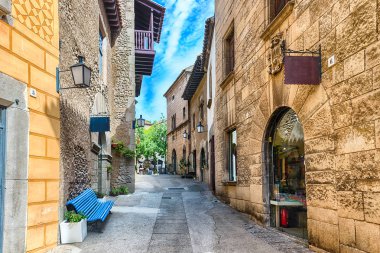 Poble Espanyol, Barselona, Katalonya, İspanya 'daki manzara sokağı