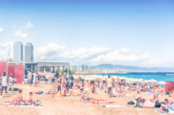 Fondo desenfocado de la playa de la Barceloneta, Barcelona, Cataluña, España — Foto de Stock