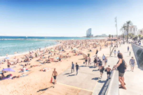 Fondo desenfocado de la playa de la Barceloneta, Barcelona, Cataluña, España — Foto de Stock