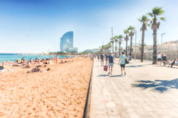 Fondo desenfocado de la playa de la Barceloneta, Barcelona, Cataluña, España — Foto de Stock