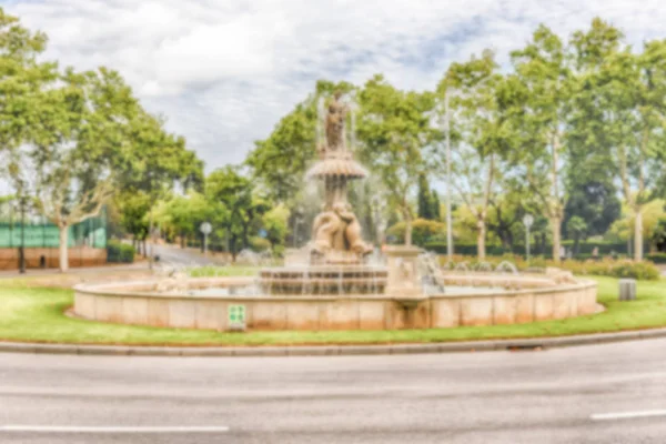 Fondo desenfocado de la fuente en la colina de Montjuic, Barcelona, Cataluña, España —  Fotos de Stock