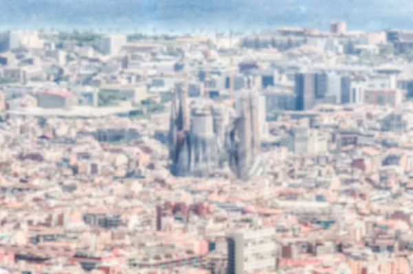 Rozostřeného pozadí s letecký pohled přes Barcelona, Katalánsko, Španělsko — Stock fotografie