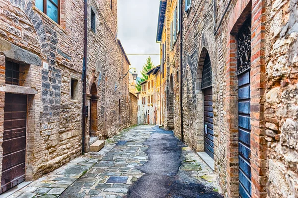 Promenade Dans Les Rues Pittoresques Anciennes Gubbio Une Des Belles — Photo