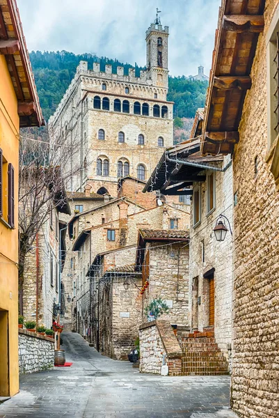 Άποψη Του Palazzo Dei Consoli Ένα Μεσαιωνικό Κτίριο Στην Κεντρική — Φωτογραφία Αρχείου